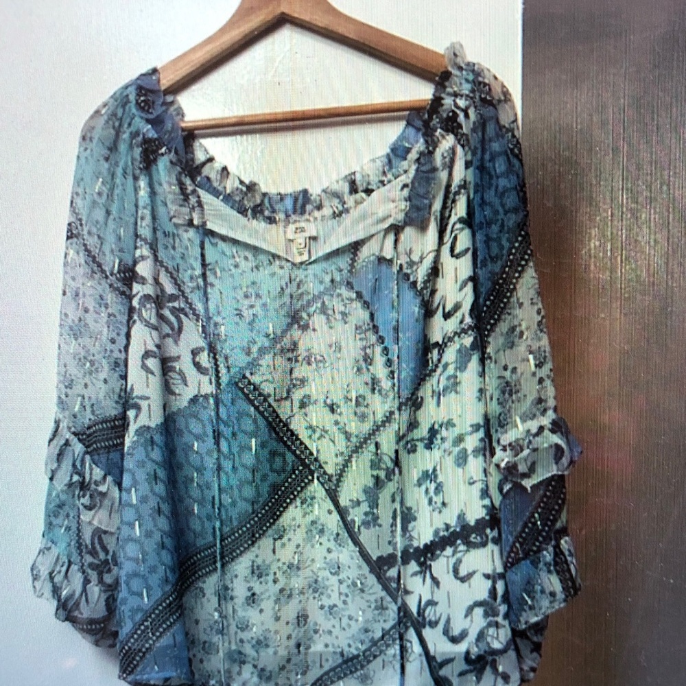 River Island Blue and White Patterned Blouse